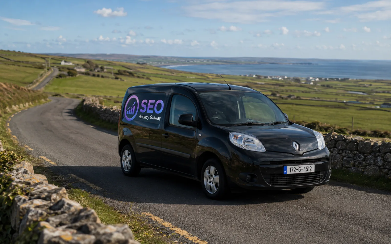 The SEO Agency Galway van on a coast road in County Galway
