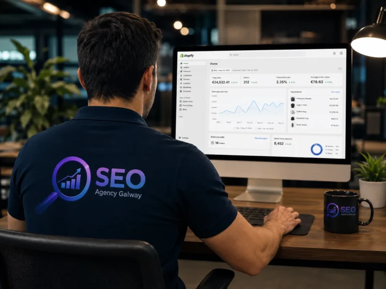 SEO specialist reviewing a Shopify store's sales dashboard