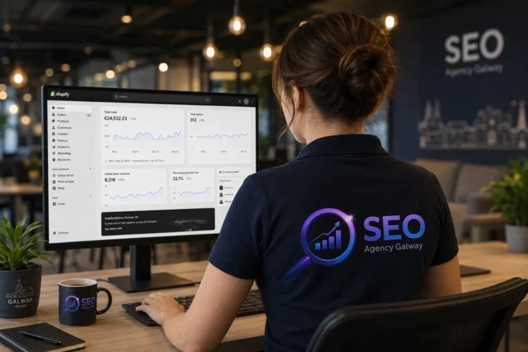 Ecommerce SEO specialist reviewing Shopify sales at SEO Agency Galway