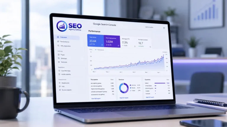 Google Search Console performance dashboard showing SEO growth over six months